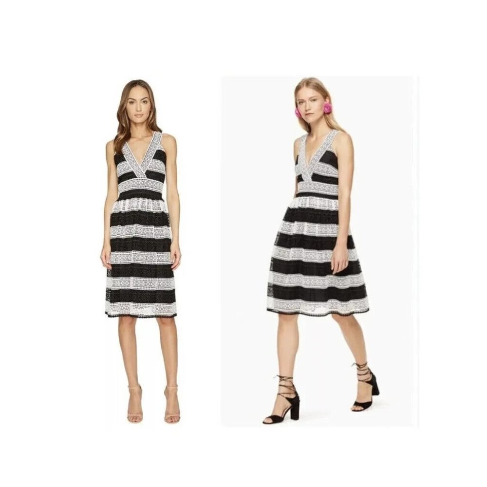 Kate Spade New York Black & White Fit & Flare "Colorblock Lace Dress" Sz 10 NWT!